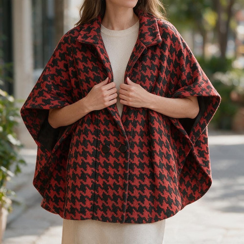 Miss red houndstooth wool - red,